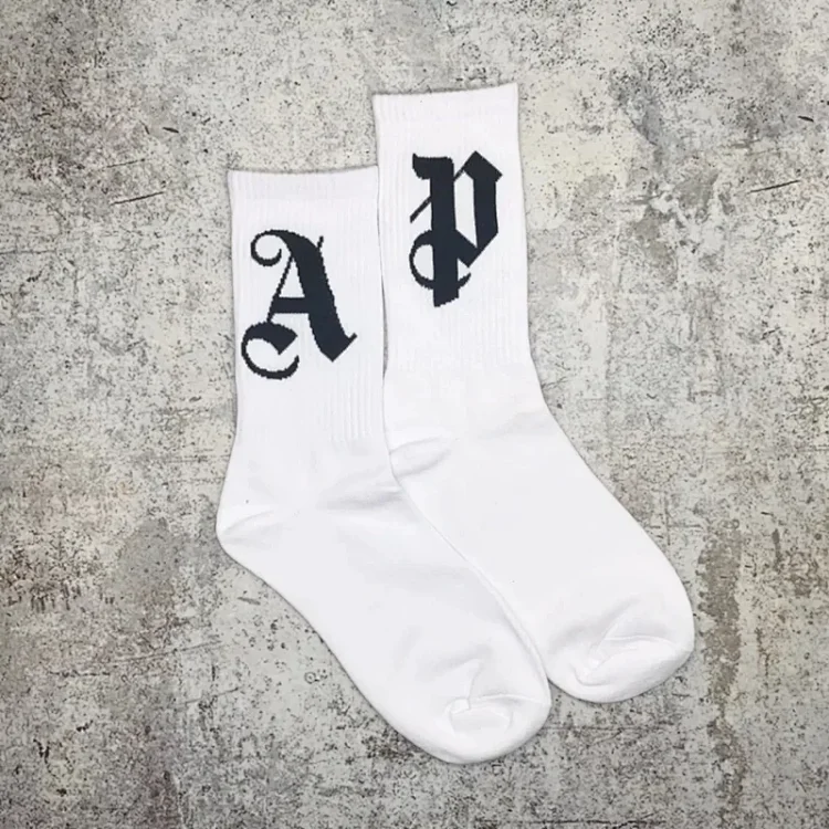 AlphaVibes Gothic Letter Socks - Stylish and Comfortable White Crew Socks for Men and Women