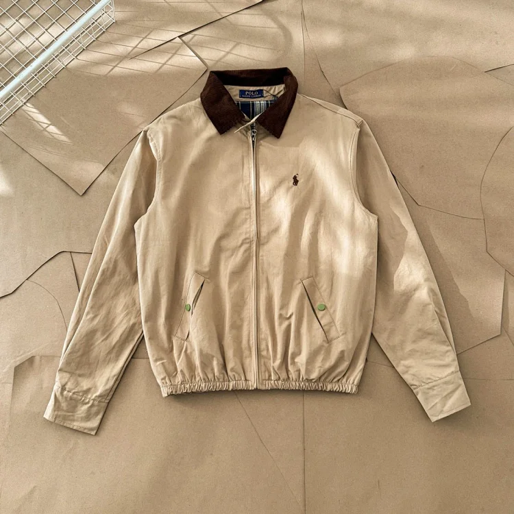 Ralph Lauren Men's Beige Polo Jacket with Zip Closure