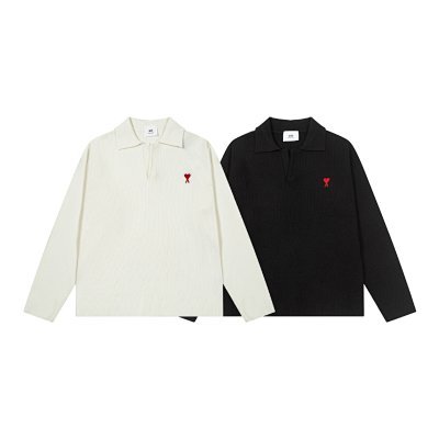 Ami Heart Logo Ribbed Polo Sweater